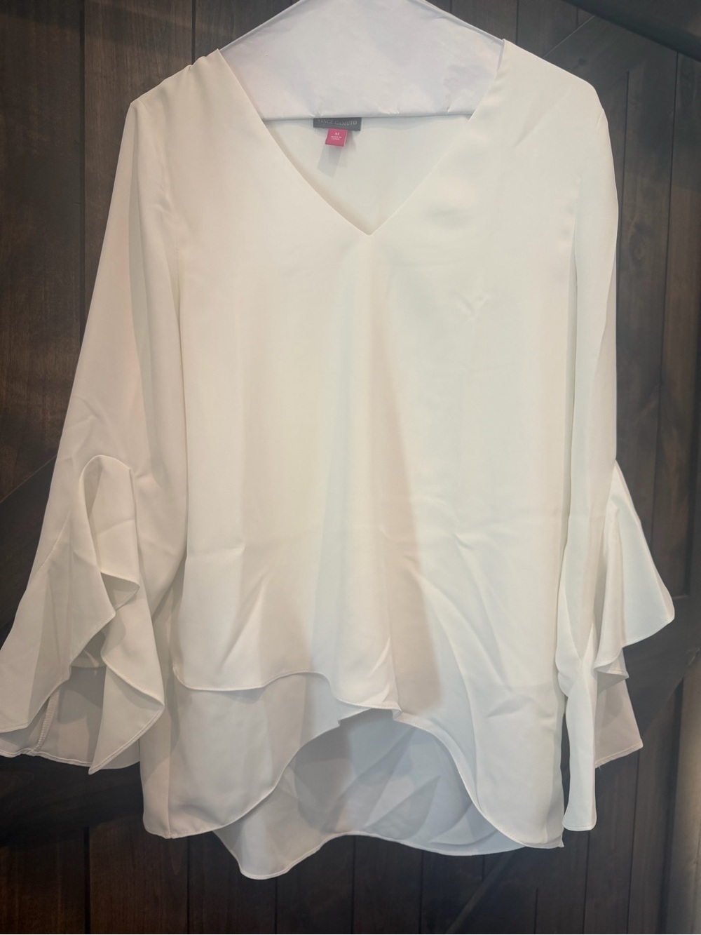 Vince Camuto White V-Neck Layered Ruffle Sleeve Blouse. Never worn.